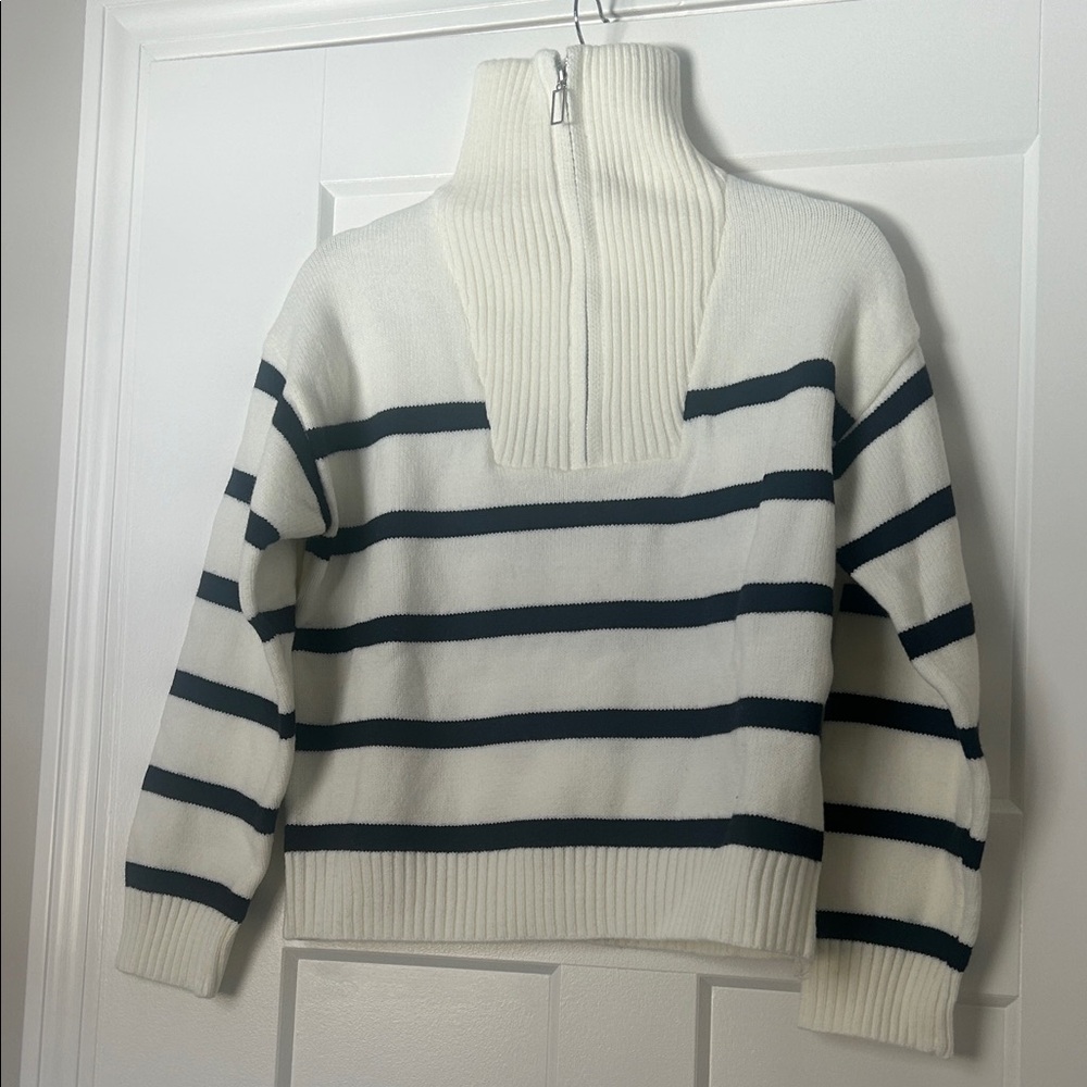 Amazon Women's Striped Crew Neck Sweater - White and Black